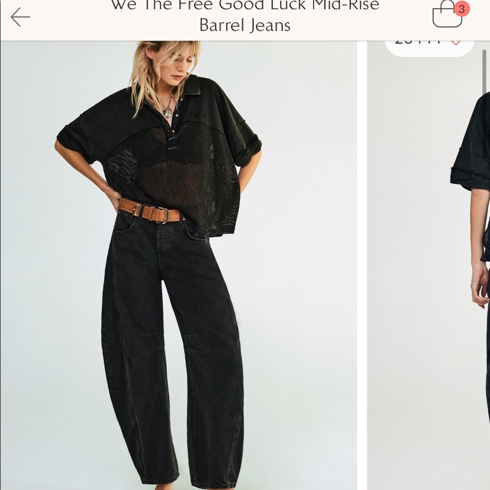 Free People We The Free Good Luck Mid-Rise Barrel Jeans - Black Size 27